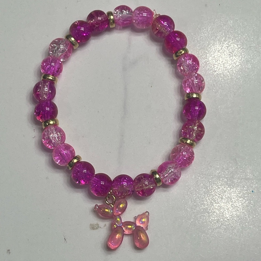 Pink Beaded Bracelet with Balloon Dog Charm